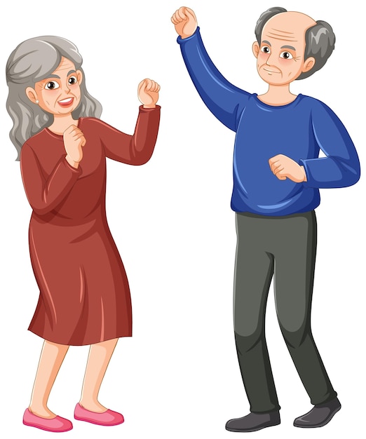 A senior couple cartoon character dancing