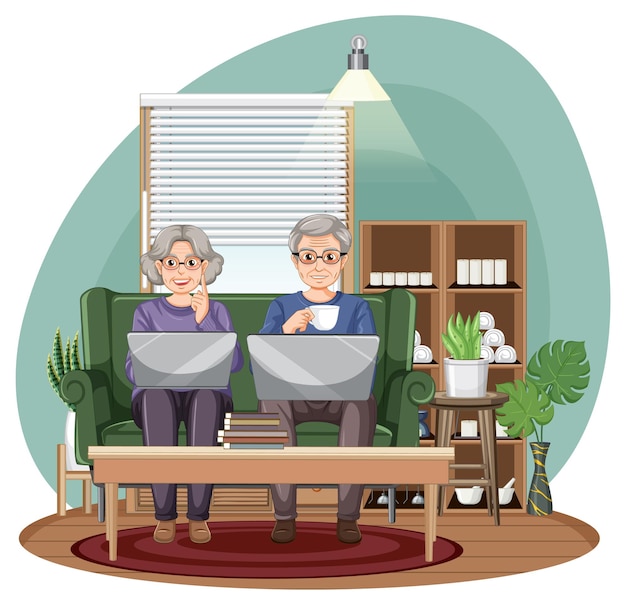 Free vector senior couple using laptop