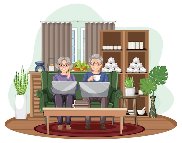 Free vector senior couple using laptop