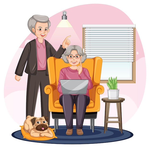 Free Vector senior couple using laptop