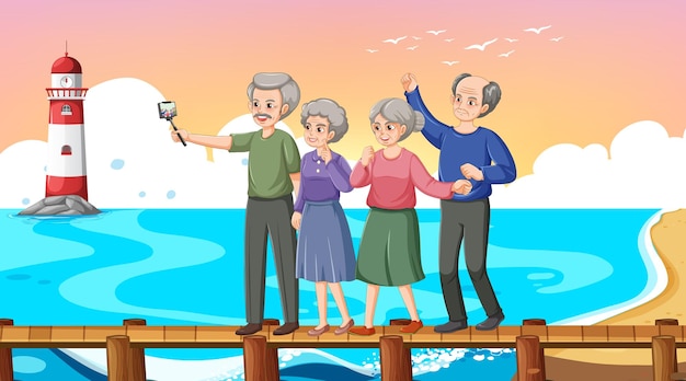 Free vector senior group tourist on the beach