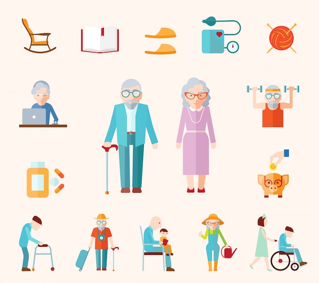 Senior Lifestyle Flat Icons