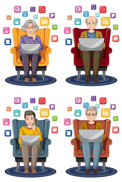 Free Vector seniors using laptops with apps