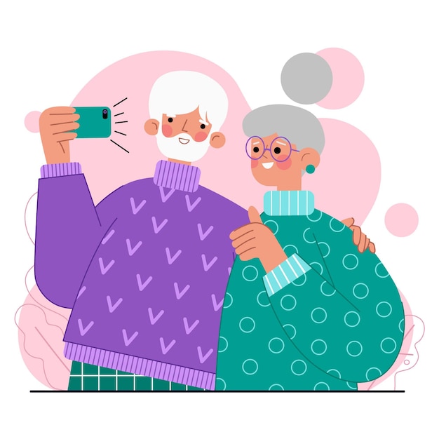 Free Vector seniors using technology flat design