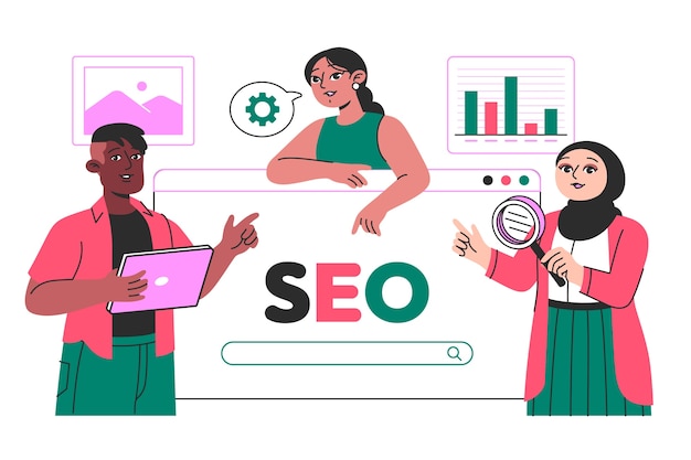 Free vector seo analytics team concept illustration