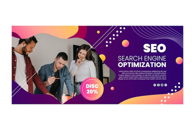 Seo banner template design with team working