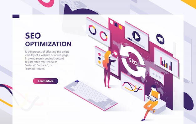 Free Vector seo optimization isometric concept banner