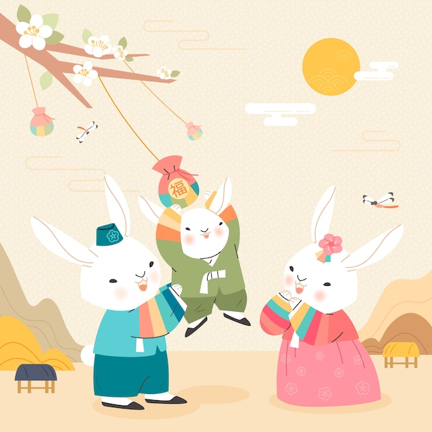 Seollal festival celebration illustration