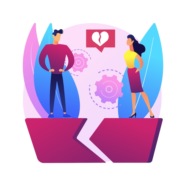 Separated person abstract concept  illustration. Legal separation, divided couple, apart from spouse, break up, divorce agreement, child custody, broken heart, love people .