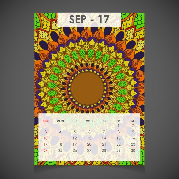 Free Vector september ornamental calendar for 2017