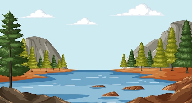 Serene Lake Landscape Vector Illustration