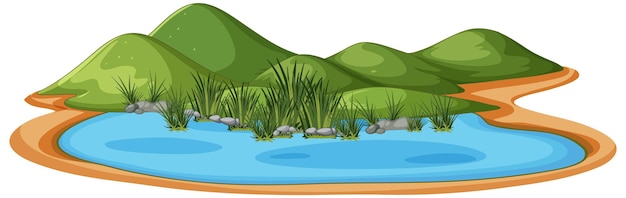 Free Vector serene lake with green hills