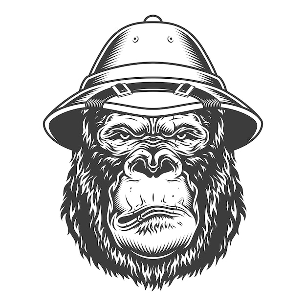 Free vector serious gorilla in monochrome style