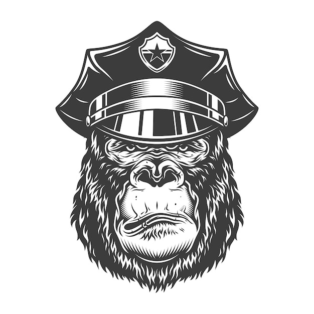 Free vector serious gorilla in monochrome style