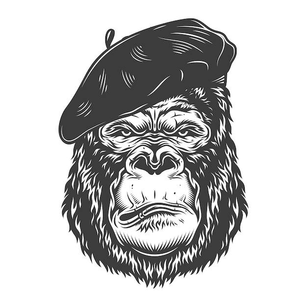 Serious gorilla in monochrome style