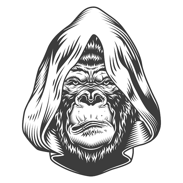 Free Vector serious gorilla in monochrome style