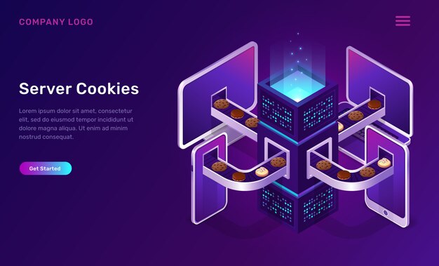 Server cookies technology, isometric concept