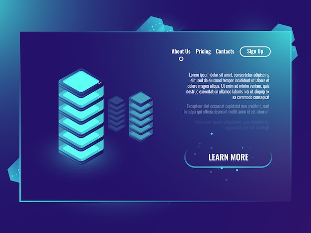 Server room, concept, isometric illustration of data center and data exchange