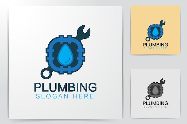 Service tool, pipe, Water drop Plumbing Logo Designs Inspiration Isolated on White Background