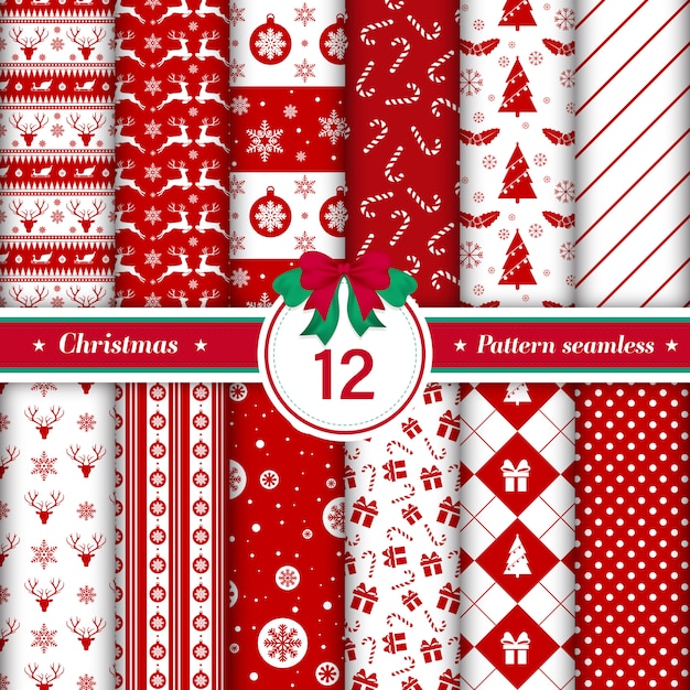 Set of 12 Merry Christmas pattern seamless.