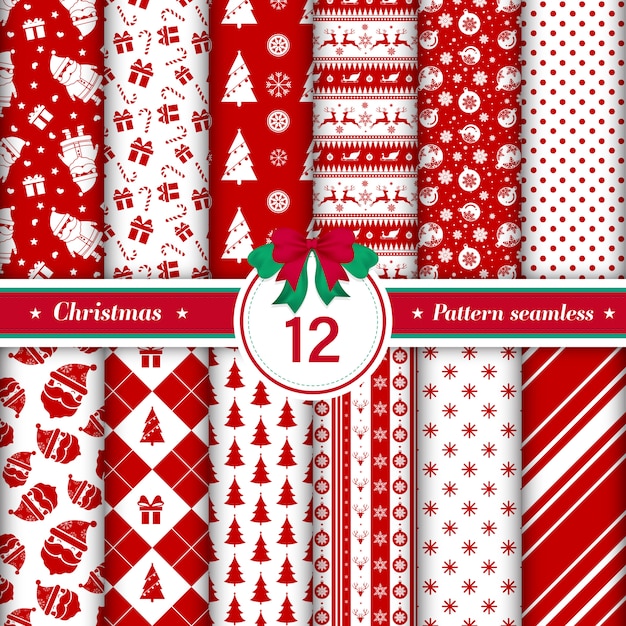 Set of 12 Merry Christmas pattern seamless.