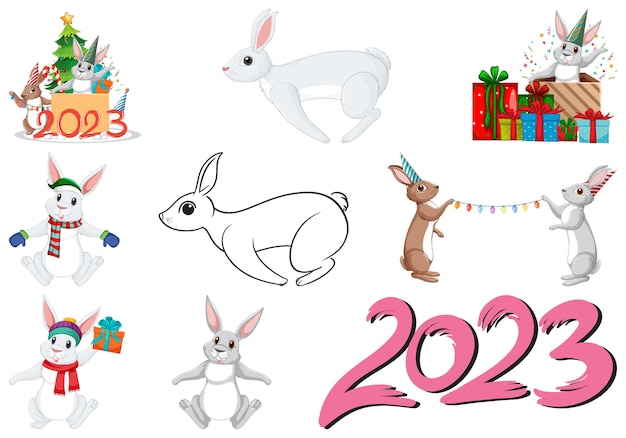 Free Vector set of 2023 new year element icon