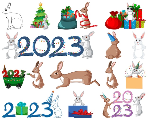 Free Vector set of 2023 new year element icon