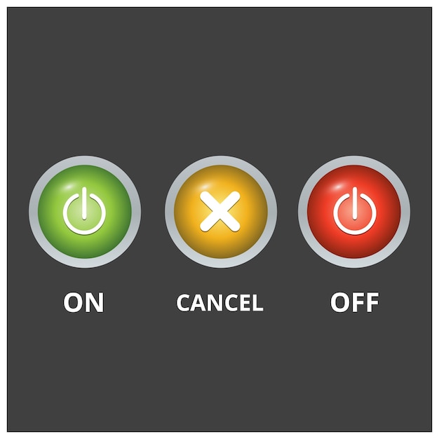 Set of 3 colored buttons on grey background