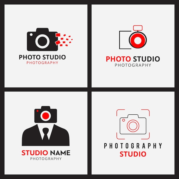 Set of 4 black and red icons for photographers