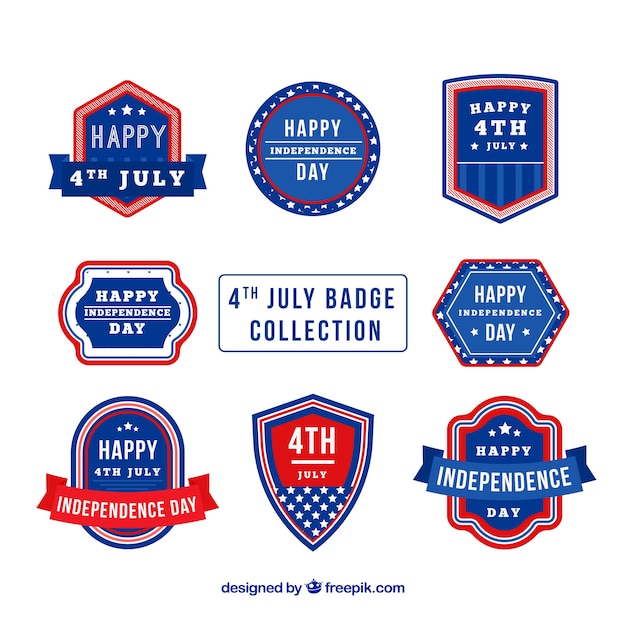 Set of 4th of july badges in flat style