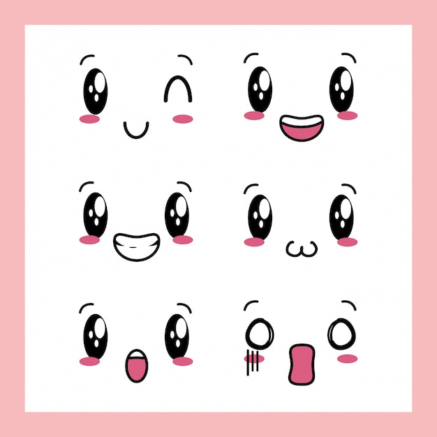 Free vector set of 6 designs of kawaii expressions