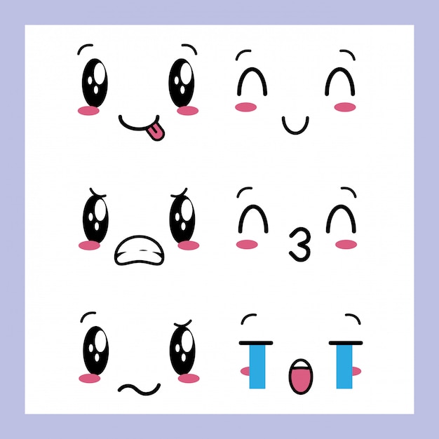 Free vector set of 6 designs of kawaii expressions