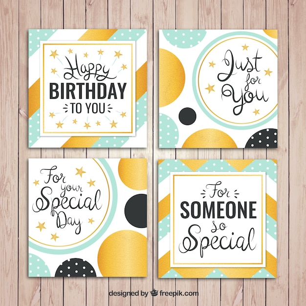 Free Vector set of abstract birthday cards with golden details