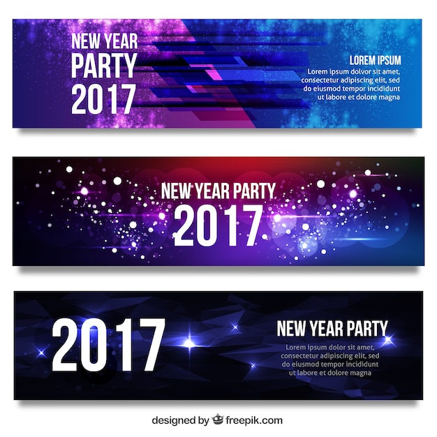 Set of abstract bright new year 2017 banners 