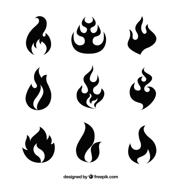 Set of abstract fire silhouettes