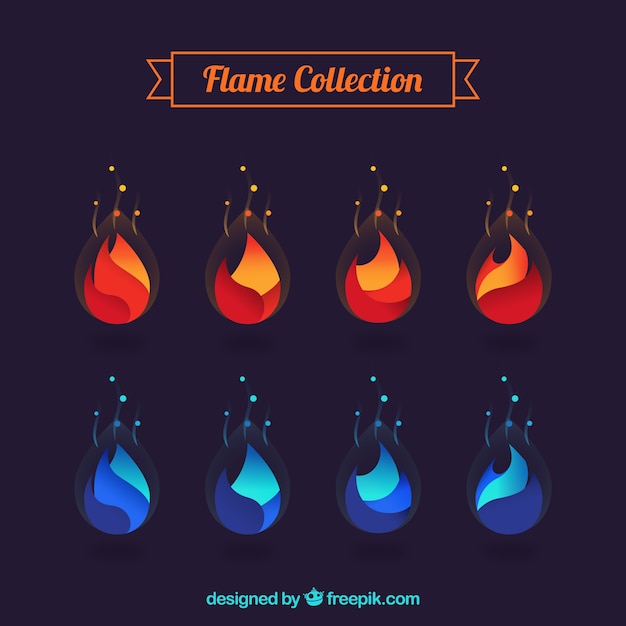 Free vector set of abstract orange and blue flames