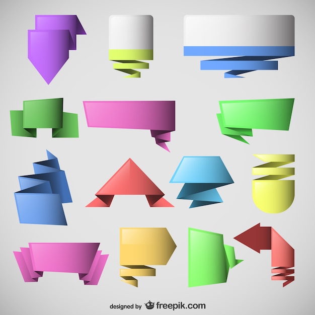 Free Vector set of abstract origami ribbons and labels