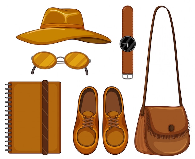 Set of accessory made of brown leather