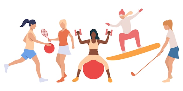 Free Vector set of active ladies doing sport