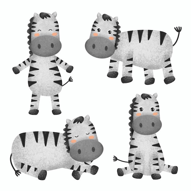 Set of adorable zebra in various gesture painting