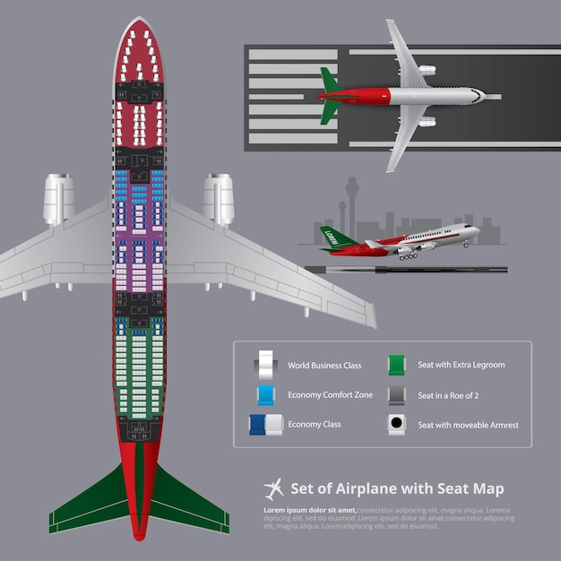 Set of Airplane with Seat Map Isolated