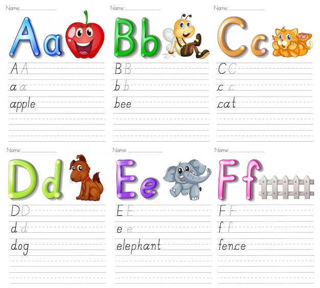 Free Vector set of alphabet worksheet on white paper