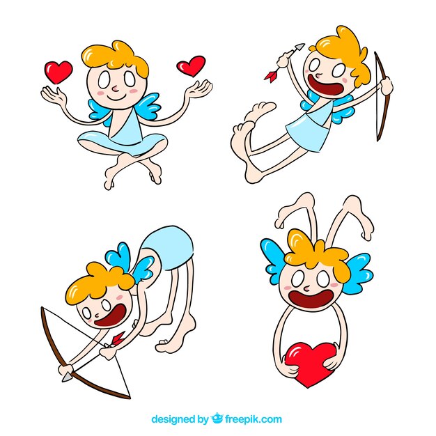 Set of amusing hand drawn cupid characters