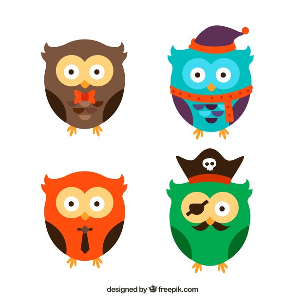 Set of amusing owls