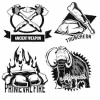 Free vector set of ancient animals and facilities emblems