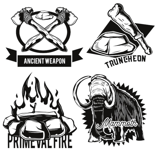 Set of ancient animals and facilities emblems