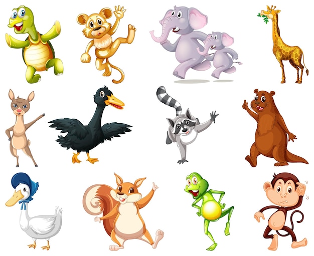 Free Vector set of animal cartoon character