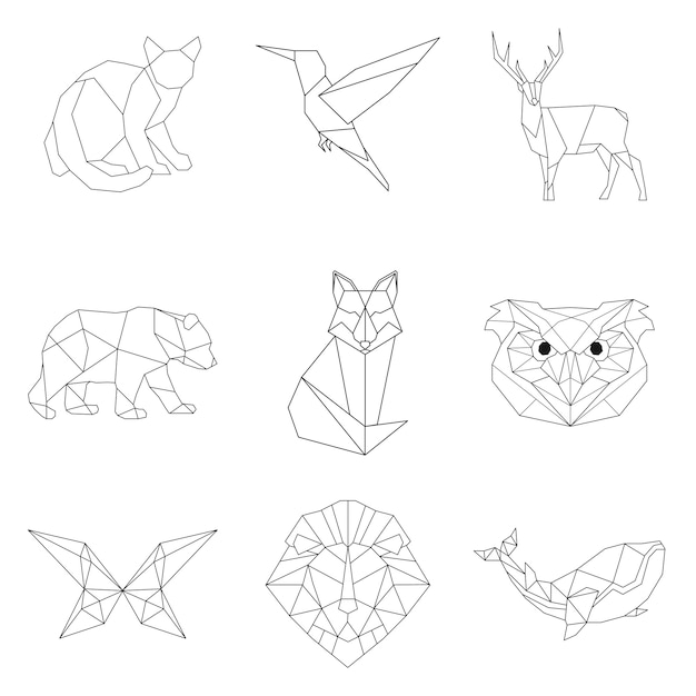 Set of animal linear illustrations