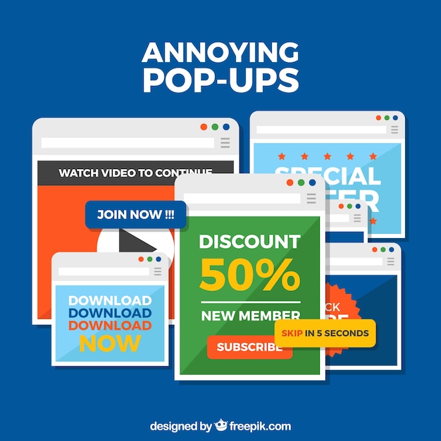 Free Vector set of annoying pop ups with flat design