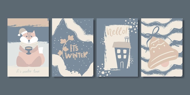 Free Vector set of artistic creative winter and christmas cards.